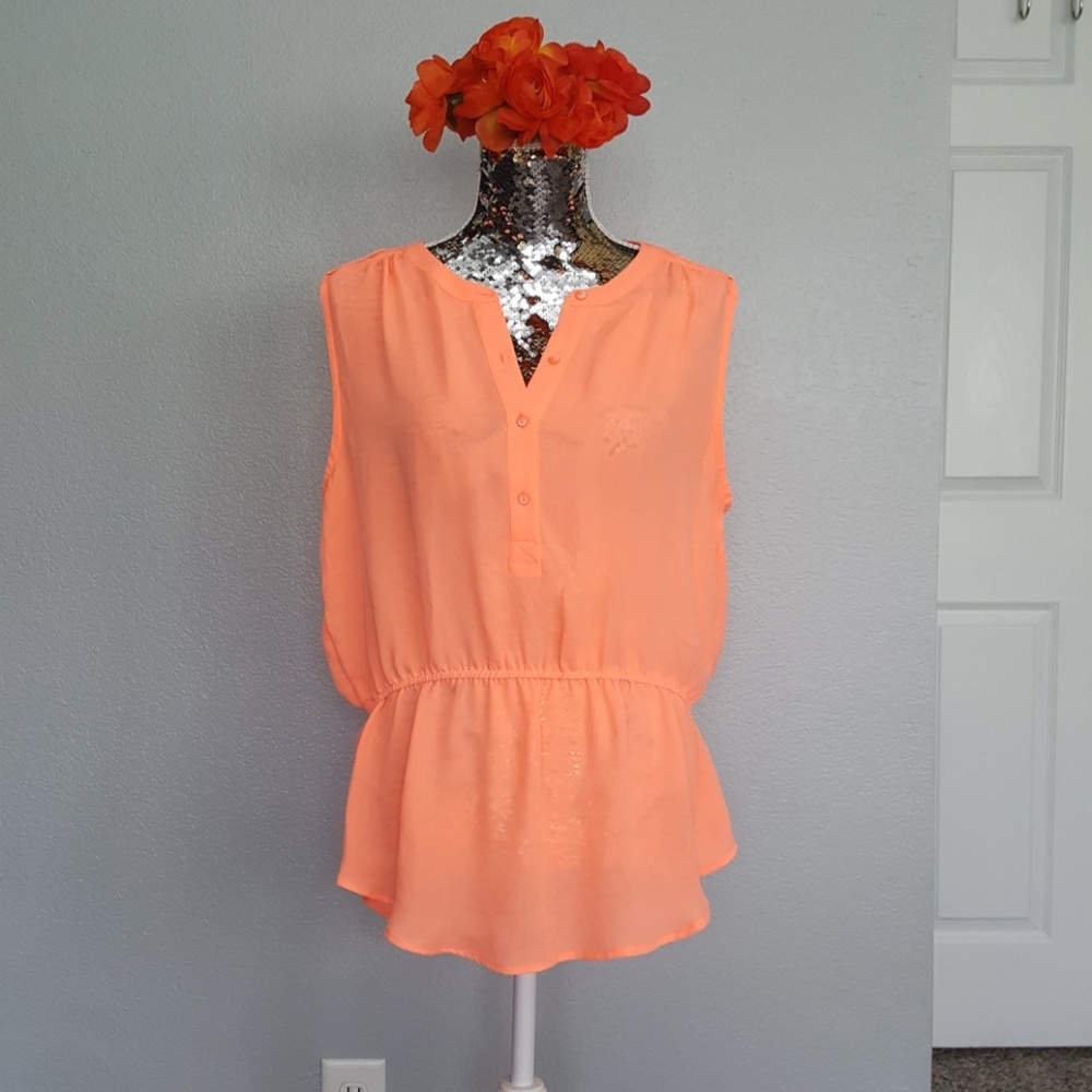 Liz Claiborne Neon Peach Sleeveless Blouse